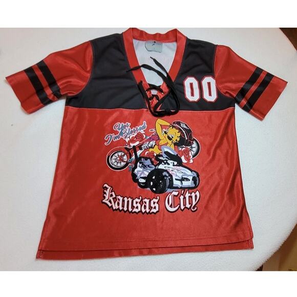 Vtg Cameron's Gear Womens Betty Boop Kansas City Top Sz S Motorcycle I'm Blessed - Picture 1 of 10